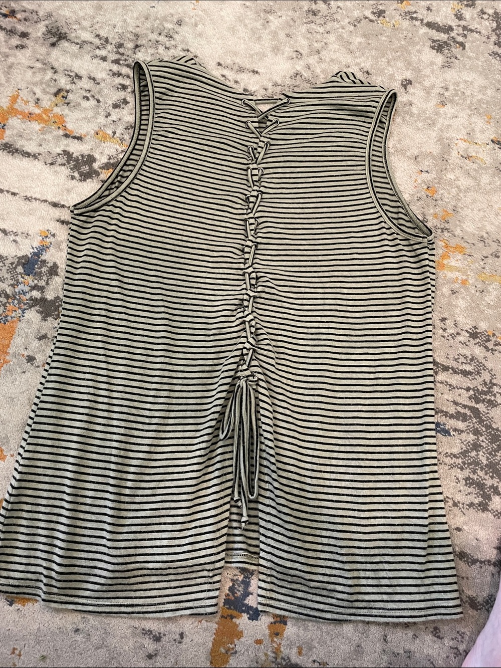 Evereve Black and Sage Striped Sleeveless Tank